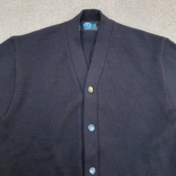 VTG VSA Custom Apparel Wool Cardigan Sweater MED Wool Black Button Knit - Picture 3 of 8